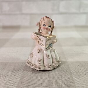 Vintage Lefton Happy Birthday Porcelain Girl w/Beautiful Hand Painted Eyes